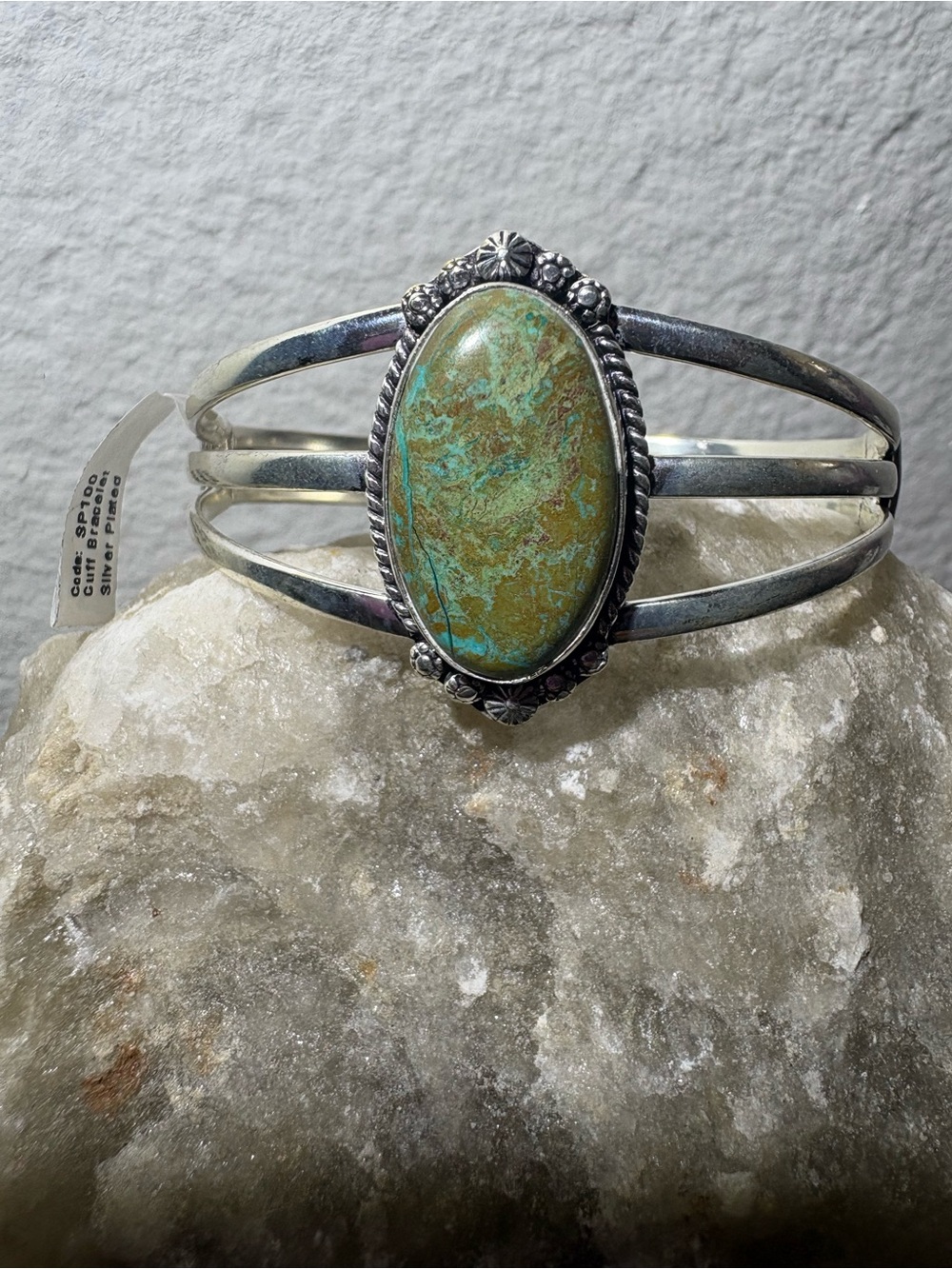 Adjustable Silver Plated Cuff With Shattuckite